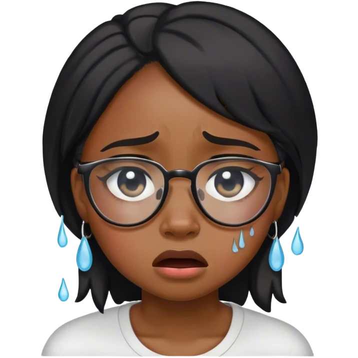 black girl with glasses crying emoji