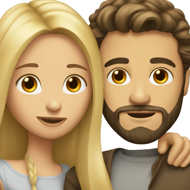 Brunette guy with beard kissing blond girl with long hair emoji