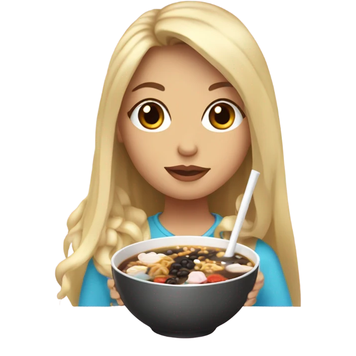  Blonde long hair girl eating Korean food and drinking boba emoji