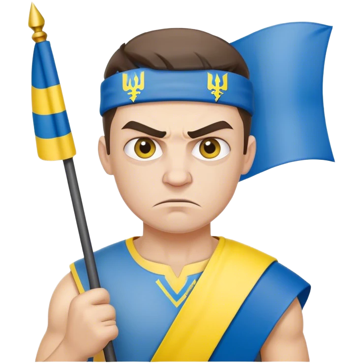 super-realistic angry Ukrainian with ukranian flag emoji