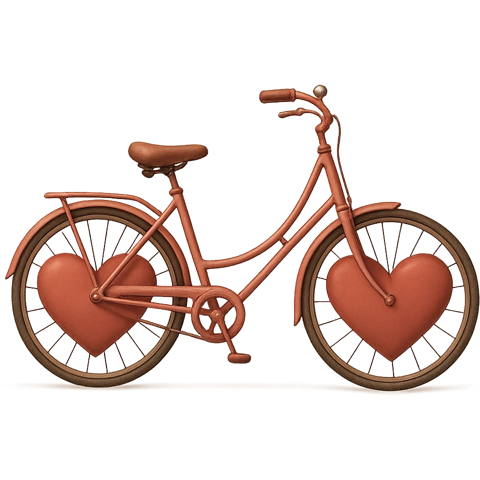 romantic bicycle with heart-shaped wheels emoji