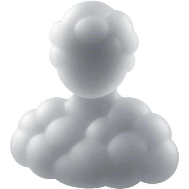 shoulder up, front view: person composed of white convex clouds, matte glass style emoji
