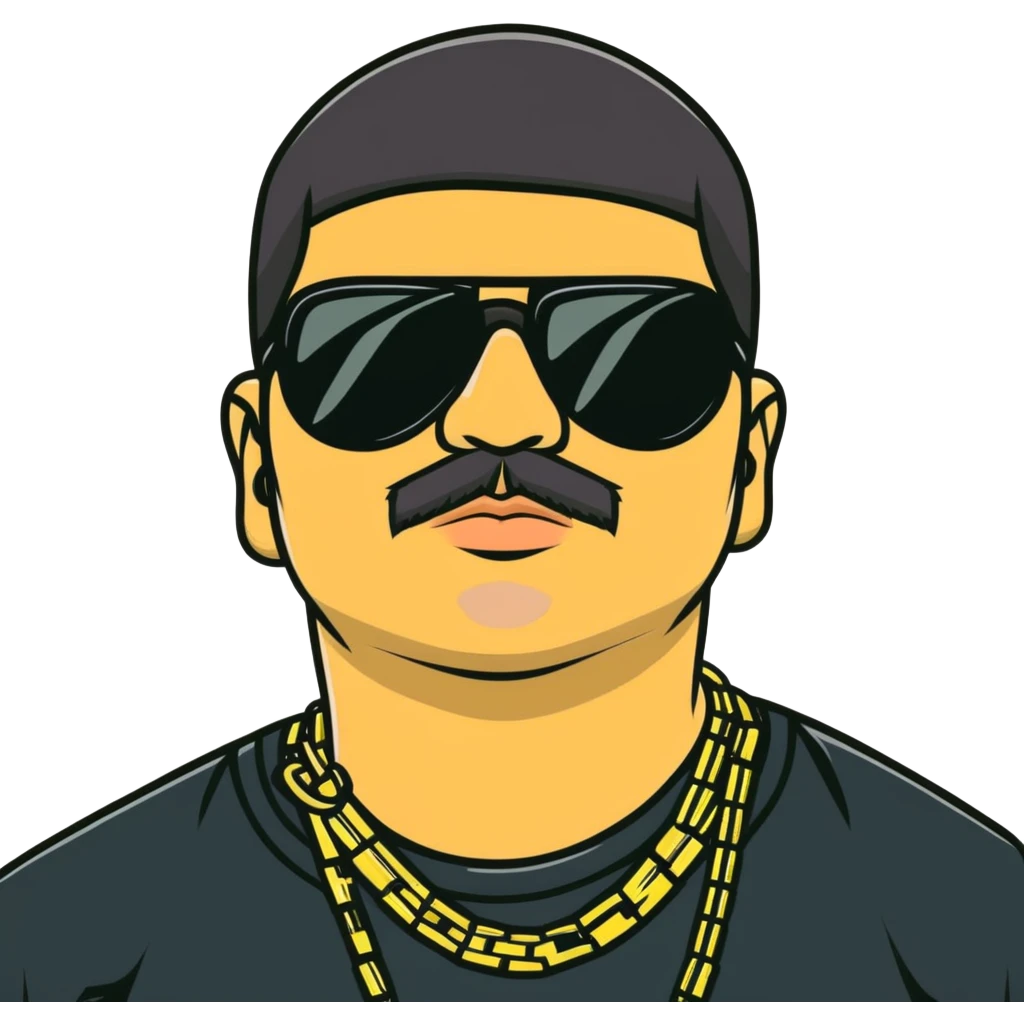 El Chapo drug lord with sunglasses and gold chains smoking weed emoji