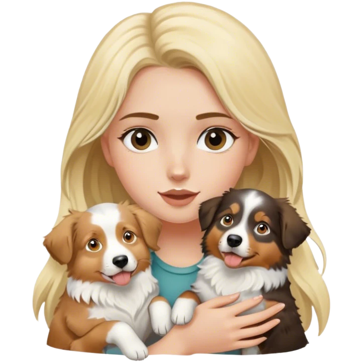 Blonde girl holding two australian shepherds emoji