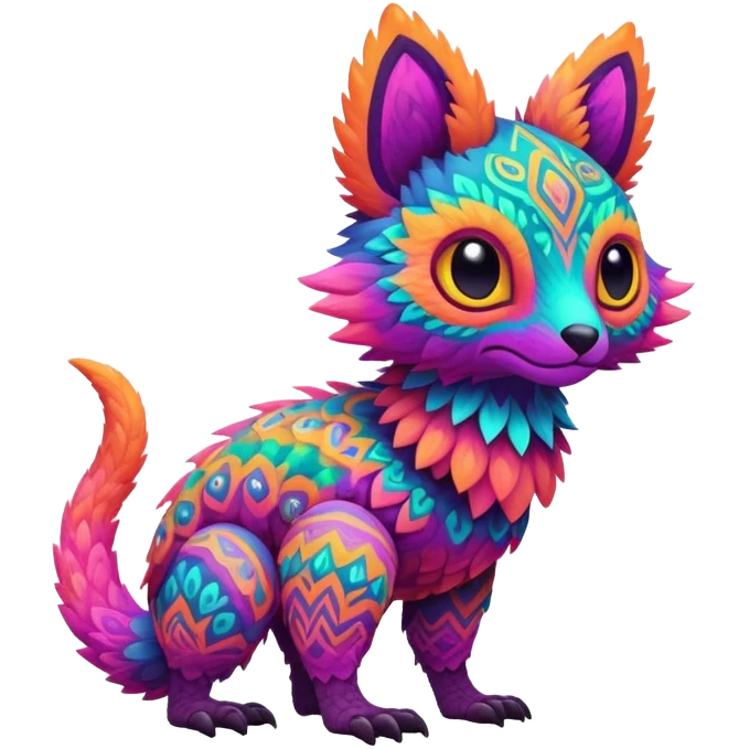 lush warm-colored colorful neon-colored Fakémon-Trico-creature (full body) emoji