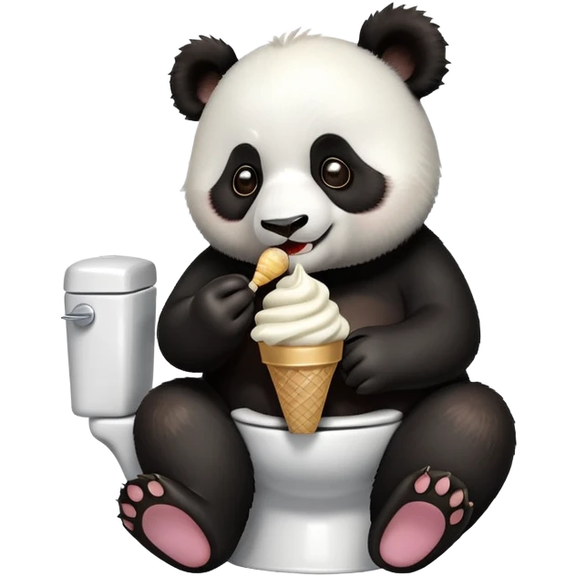 Panda eating ice cream while sitting on toilet emoji