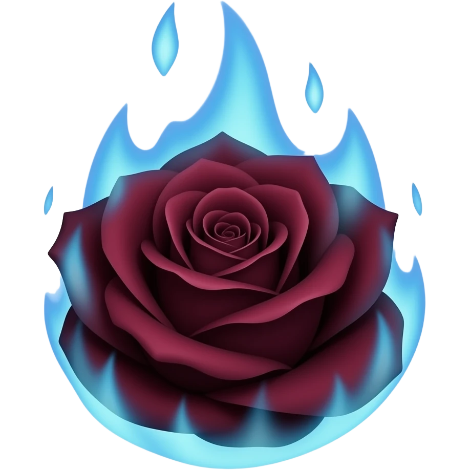 J’aimerai créer l’emoji d’une rose fanée couleur bordeaux qui serait enflammée avec des flammes bleues emoji