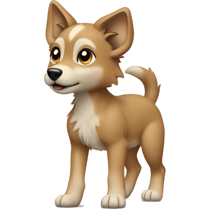 4 legs a light brown puppy-like wolf with black hair on its ears is walking emoji