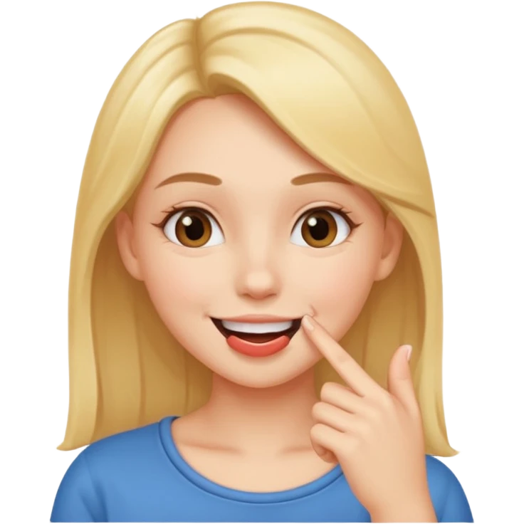 Fille amoureuse qui avec le bout de l'ongle de son index touche sa bouche emoji