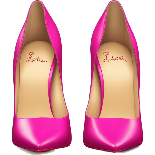 Hyper Realistic isolated top front view of a pair of dark hot pink high heel Louboutin shoes. emoji