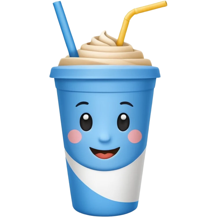 drink in a paper cup and straw, the cup has eyes and mouth emoji