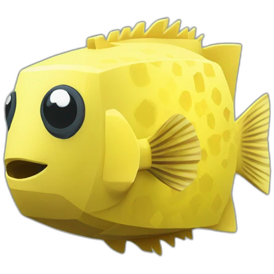 cube yellow fugu fish with two fins in minecraft style full size emoji