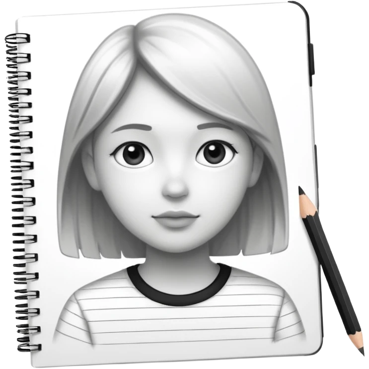 portre skecth on sketch book, with pencil. black and white emoji