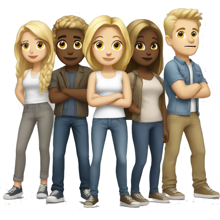 white group of friends in casual attire,  some are blonde some are not emoji