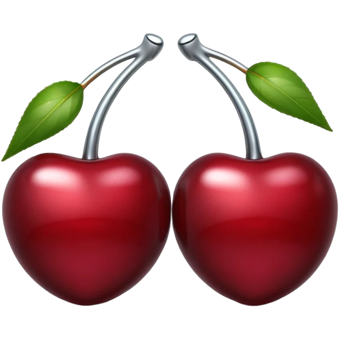 A pair of cherries emoji made of liquid silver chrome, smooth rounded shapes, glossy metallic surface, subtle sensual vibe, luxury sexy aesthetic, iOS emoji style, centered, clean white background emoji