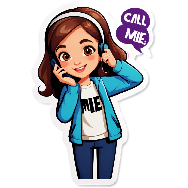 A girl using a cell phone saying call me emoji