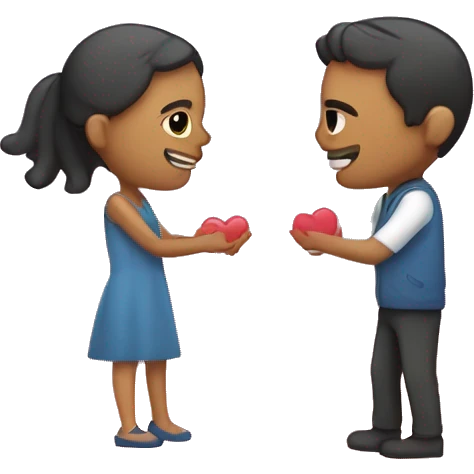 Pareja con corazones y besos emoji