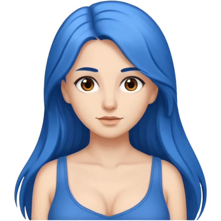 Fehér nő, kék hosszú haj, barna szem, barna szemöldök, dús mell emoji