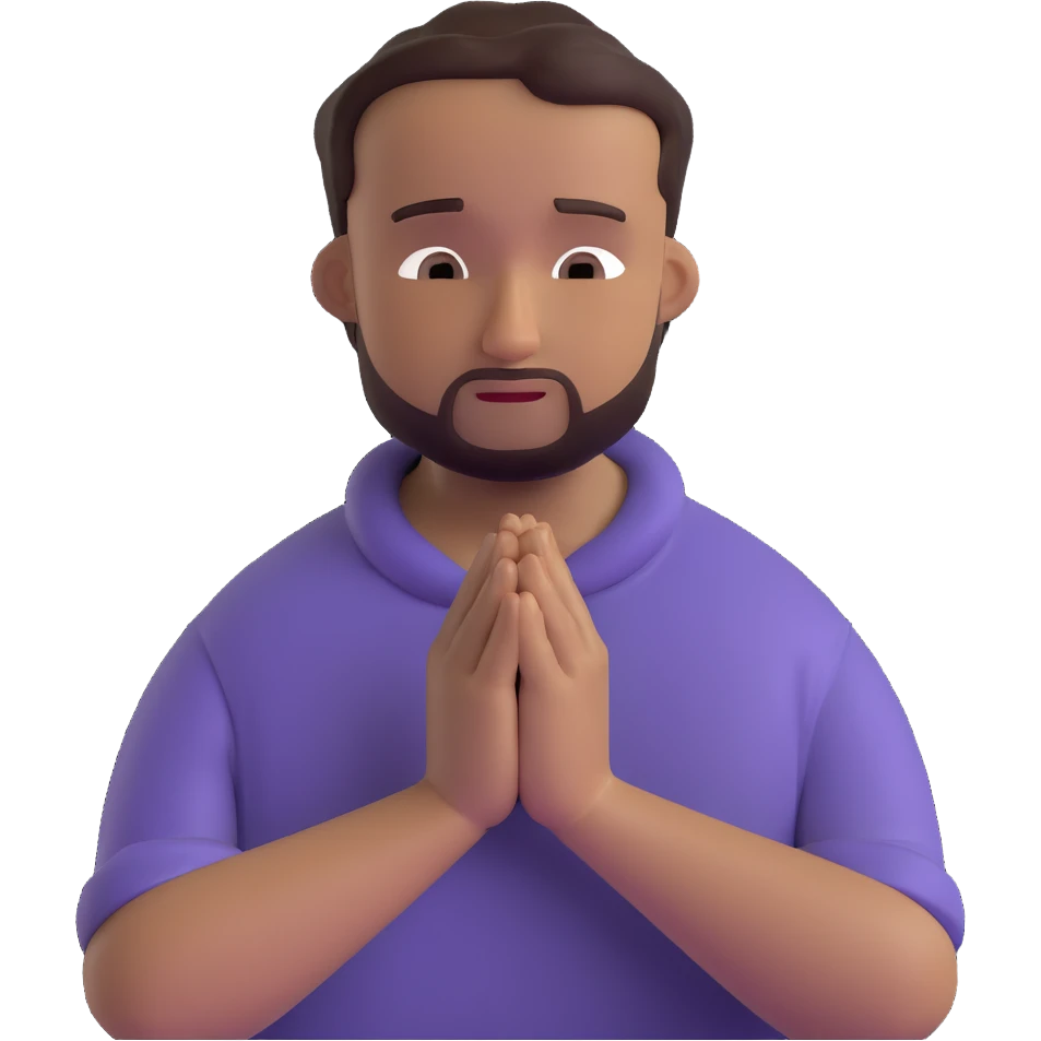 anxious man with hands clasped together in prayer position with worried expression emoji