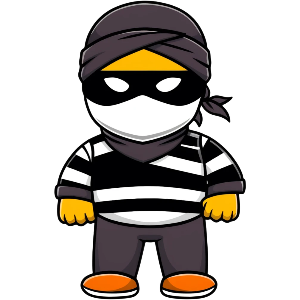 cartoon bandit wearing bandana mask and striped shirt emoji