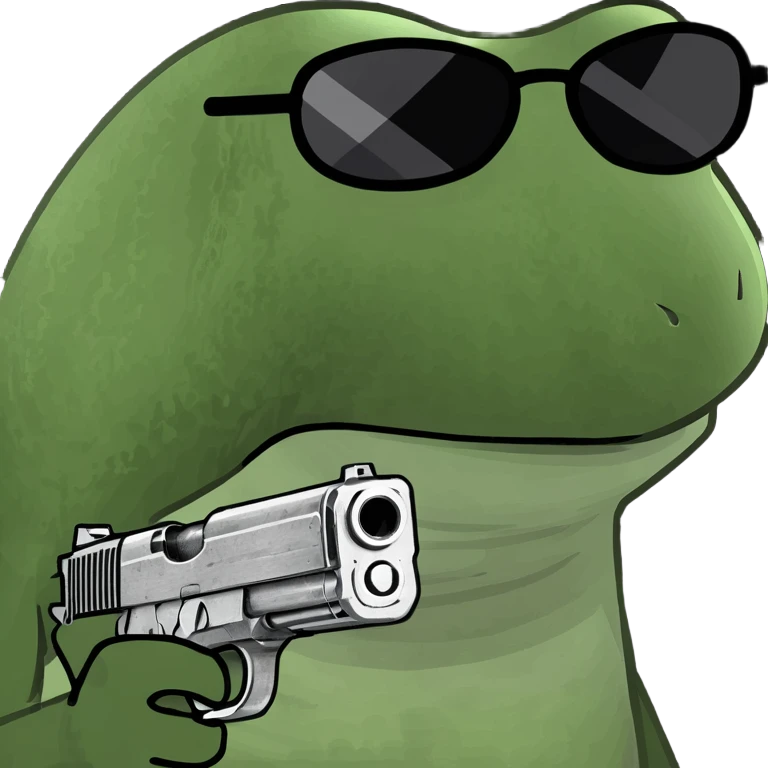 bufo frog meme with MLG sunglasses, cigarette, and aiming a gun emoji