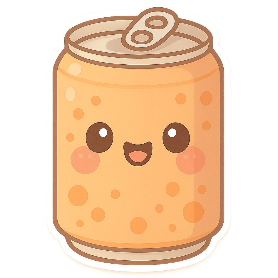 orange soda can with a cute face, pastel colors, chibi style emoji