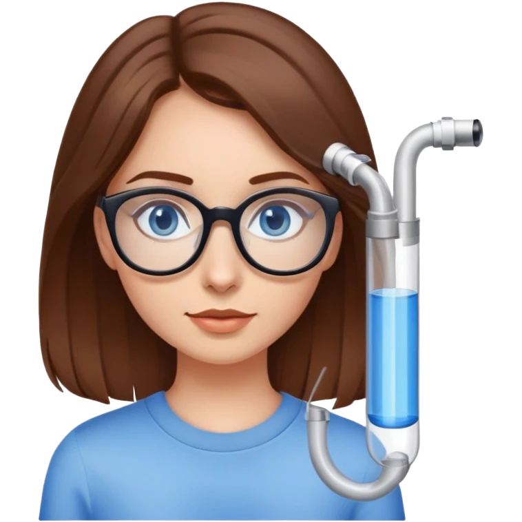 girl in glasses with a tube and mohit, has brown hair and blue eyes emoji