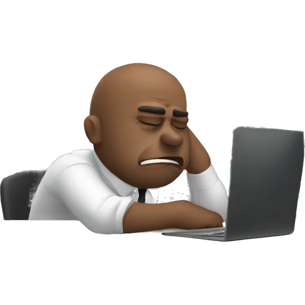 man sitting in office chair slumped at work desk looking frustrated emoji
