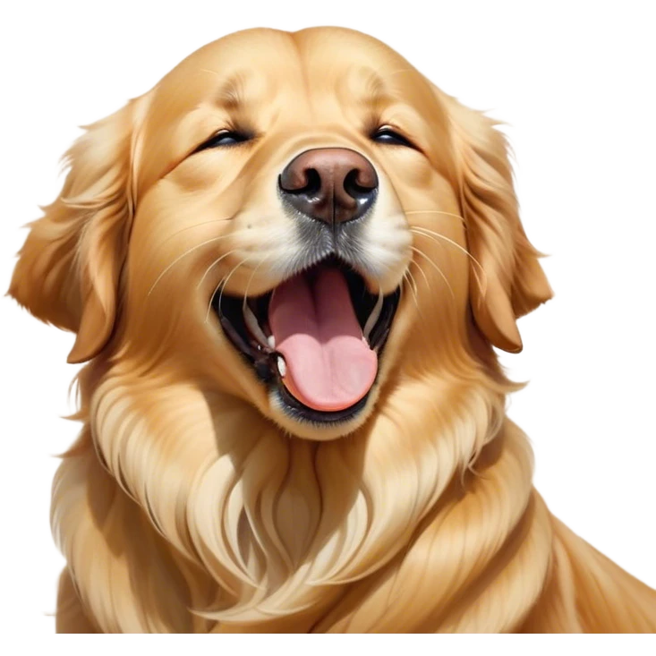 Cinematic Cute Yawning Golden Retriever Portrait Emoji, Head tilted slightly with a dramatic, wide-open yawn, revealing a silky golden coat with a subtle shimmer, floppy ears slightly drooping, round brown eyes barely open in drowsy contentment, Simplified yet irresistibly adorable features, highly detailed, glowing with a soft, cozy glow, high shine, relaxed yet expressive, stylized with a touch of whimsy, bright and endearing, soft glowing outline, capturing the essence of a sleepy yet affectionate companion, so drowsy it feels like it could stretch out of the screen and curl up for a nap! emoji