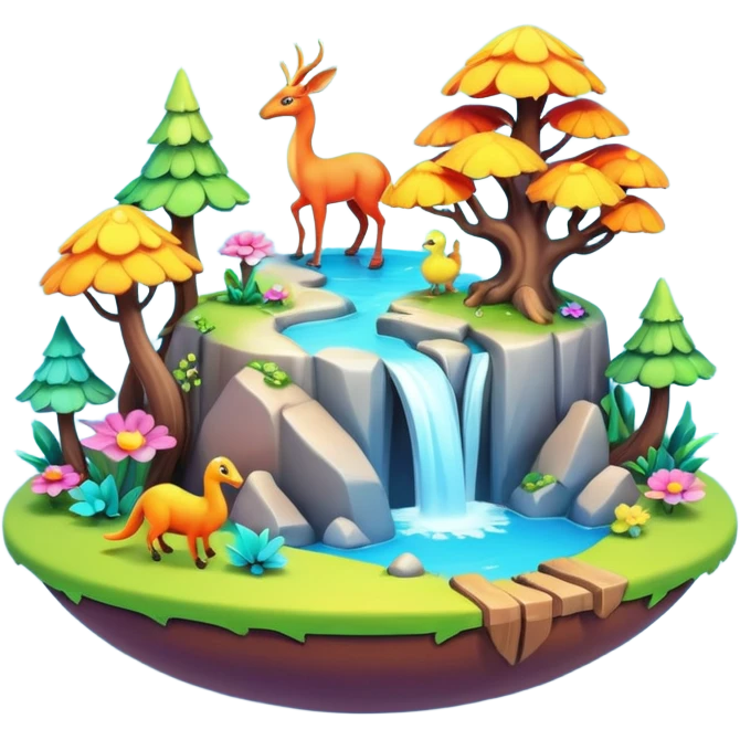 3D, still life, 4k quailty, Fantasy cartoon world with magical creatures and colorful landscapes emoji