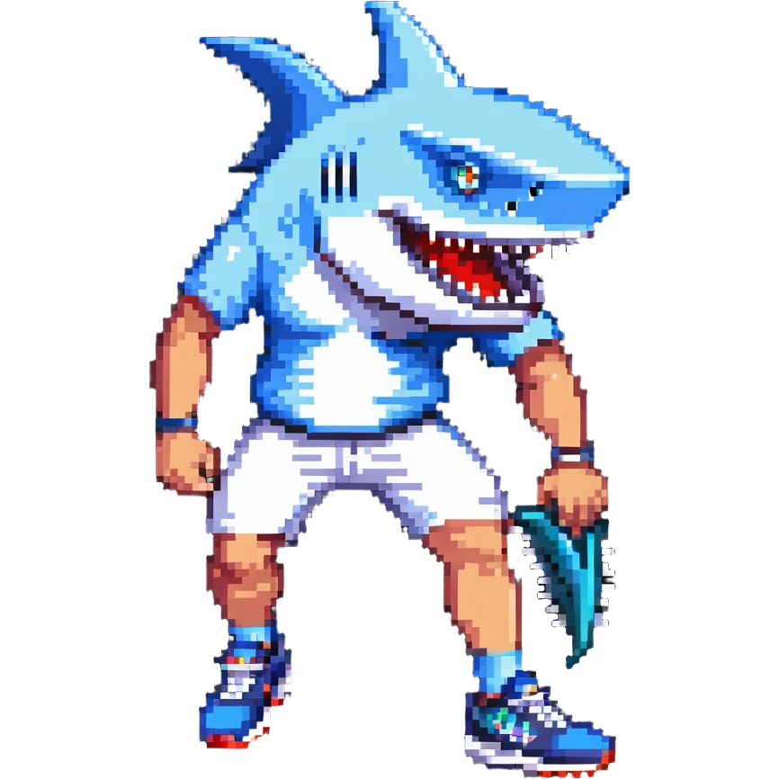 sports person in sneakers with a shark head emoji