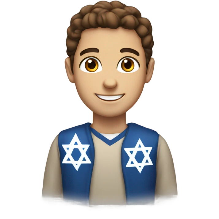 A white boy , brown eyes and a smile wearing a yamacha for hannukah  emoji