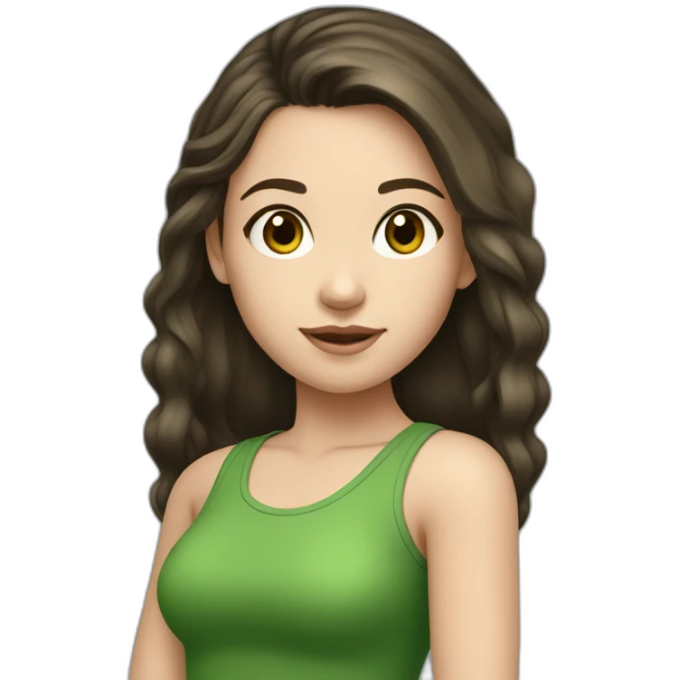 Fair skinned brunette pretty girl with dark eyes, wearing a green top emoji