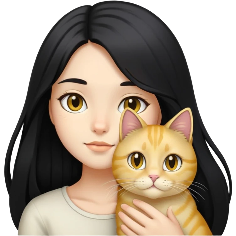 Girl black long hair with light gold cat emoji