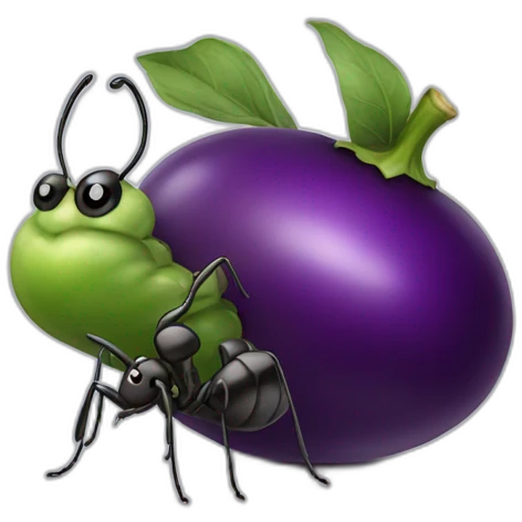 Ant holding eggplant emoji