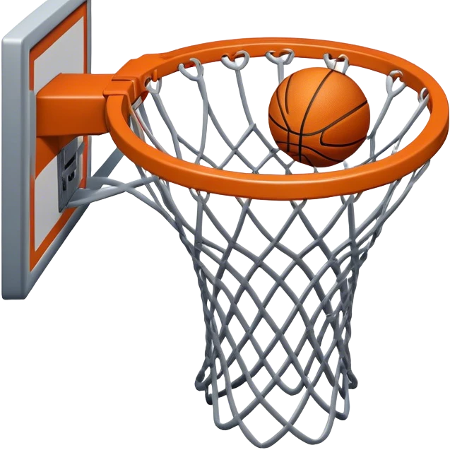Cinematic Realistic image of a basketball hoop with a detailed metal rim and intricately woven net, captured in dynamic lighting that evokes the charged atmosphere of a competitive court emoji