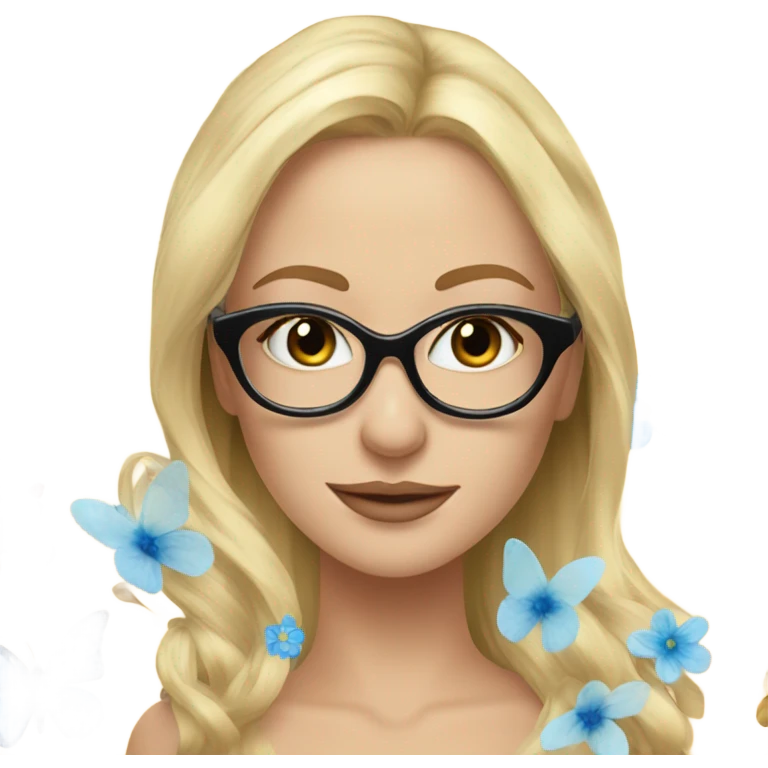 Gorgeous flowing blonde lady blue eyes with flowers and butterflies wearing glasses  emoji