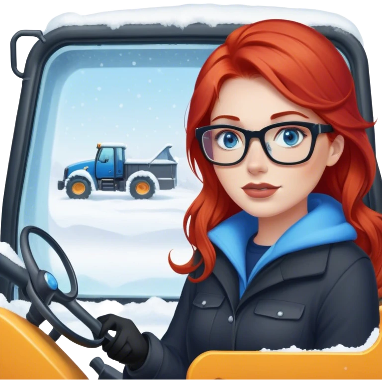 lady with red hair, blue eyes and glasses inside a big Snowplow emoji