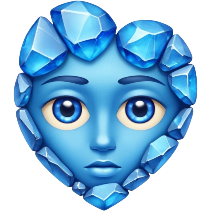 very sharp broken blue gem mineral , multiple irregular chunks, very shiny with two eyes and heart shaped emoji