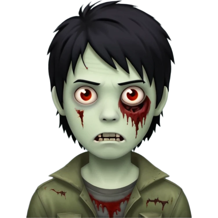 Boy, zombie, black hair, medium long, emo, shaggy, dark, spooky, creepy expression emoji emoji