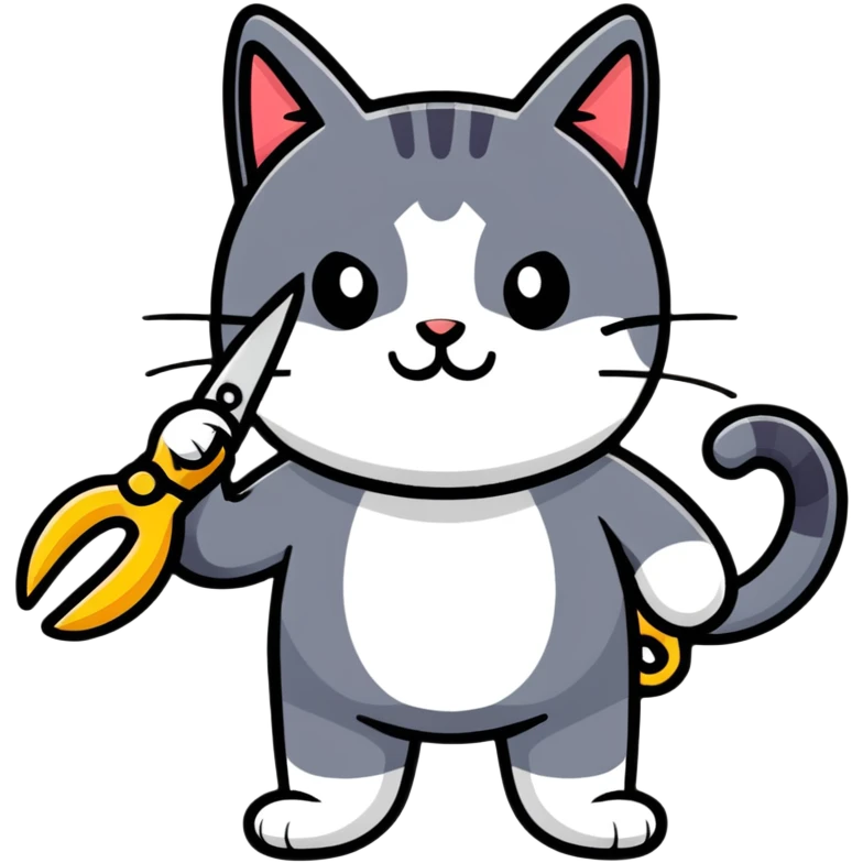 a cat that sews: in his left hand he holds scissors emoji