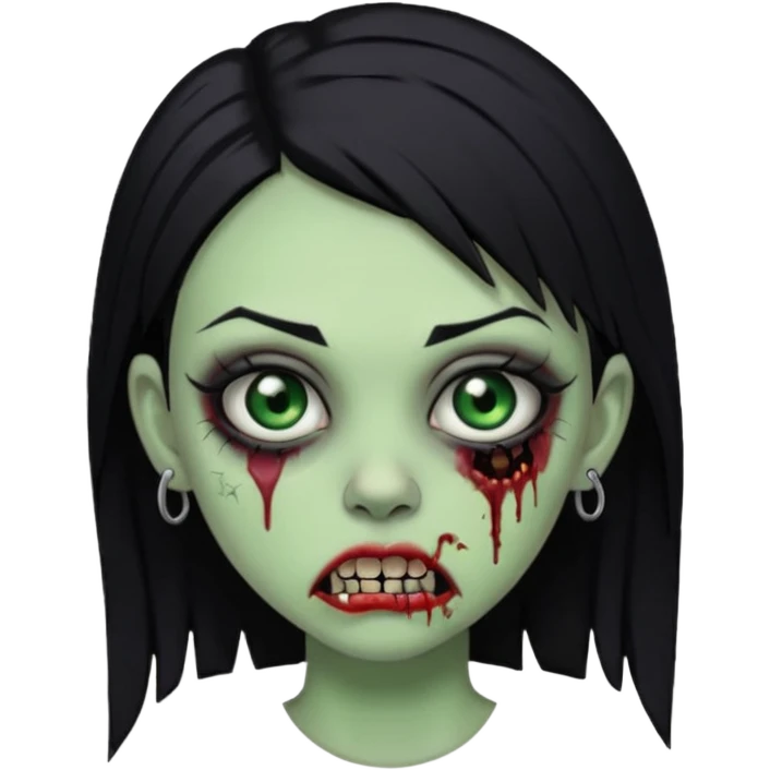 quero que me faça igual a anterior, como um zumbi, porém, a menina deverá ter cabelos pretos e olhos verdes, e um piercing na sobrancelha e um na boca emoji
