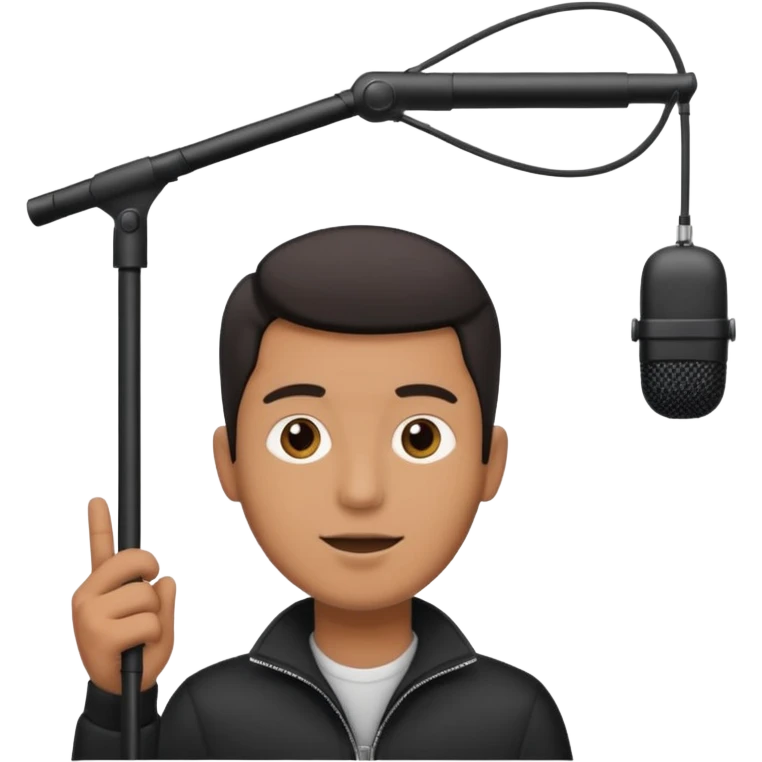 man holding a long over head boom microphone emoji