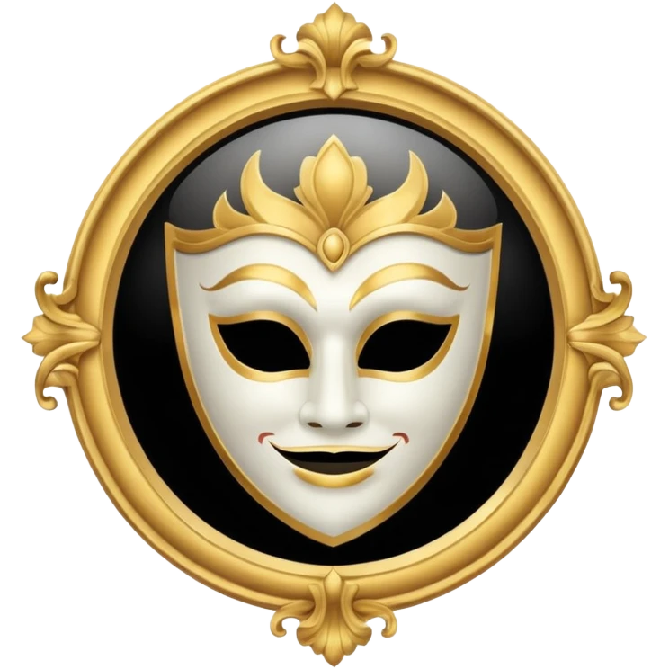 magic mirror on the wall of snow white. This is a round mirror with golden borders with a white theater mask inside  emoji