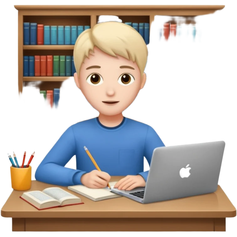 ученик учит английский язык за столом дома emoji