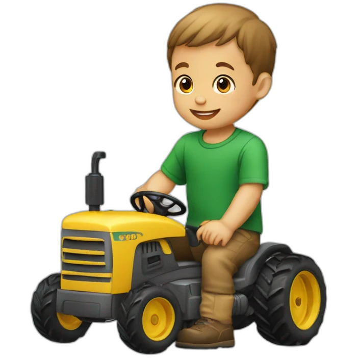 a 2 year old boy playing with a toy tractor emoji