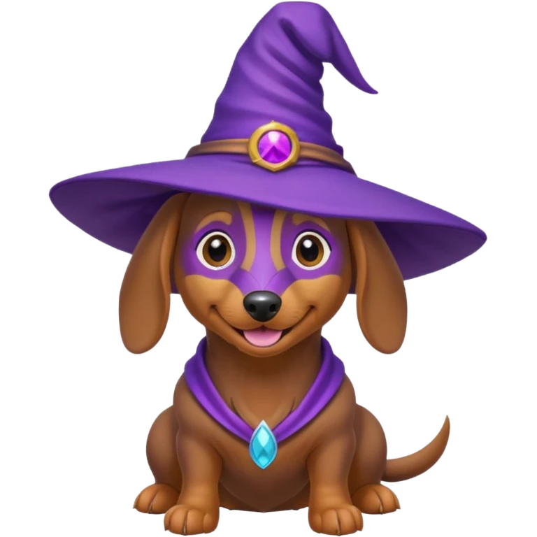 Dachshund dog wear purple wicth hat emoji