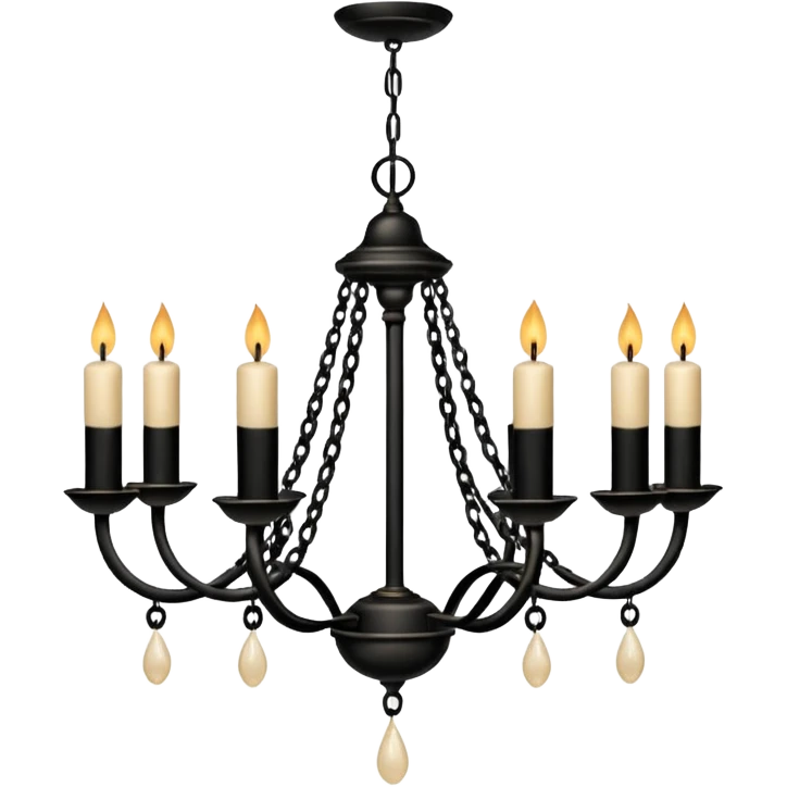 Simple minimalistic hanging wide short chained black Ceiling chandelier with beige-white candles emoji