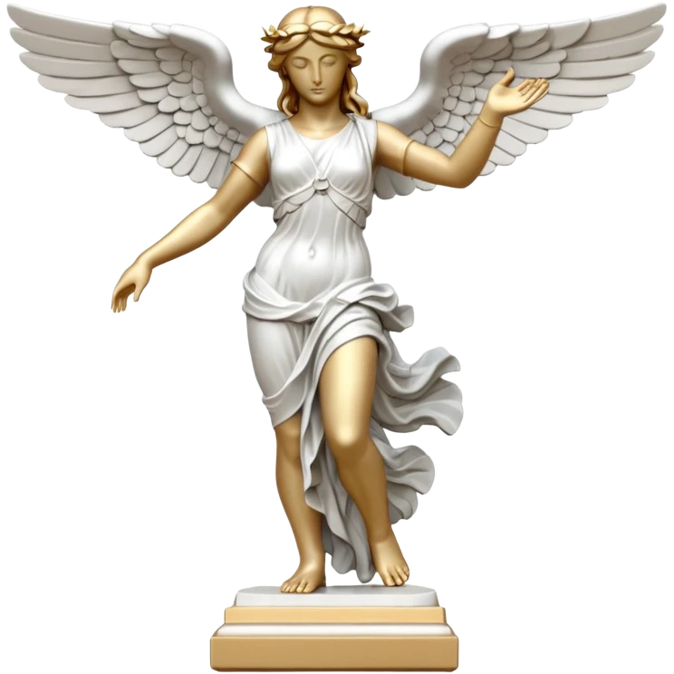 Winged Victory of Samothrace statue with plastẻ emoji
