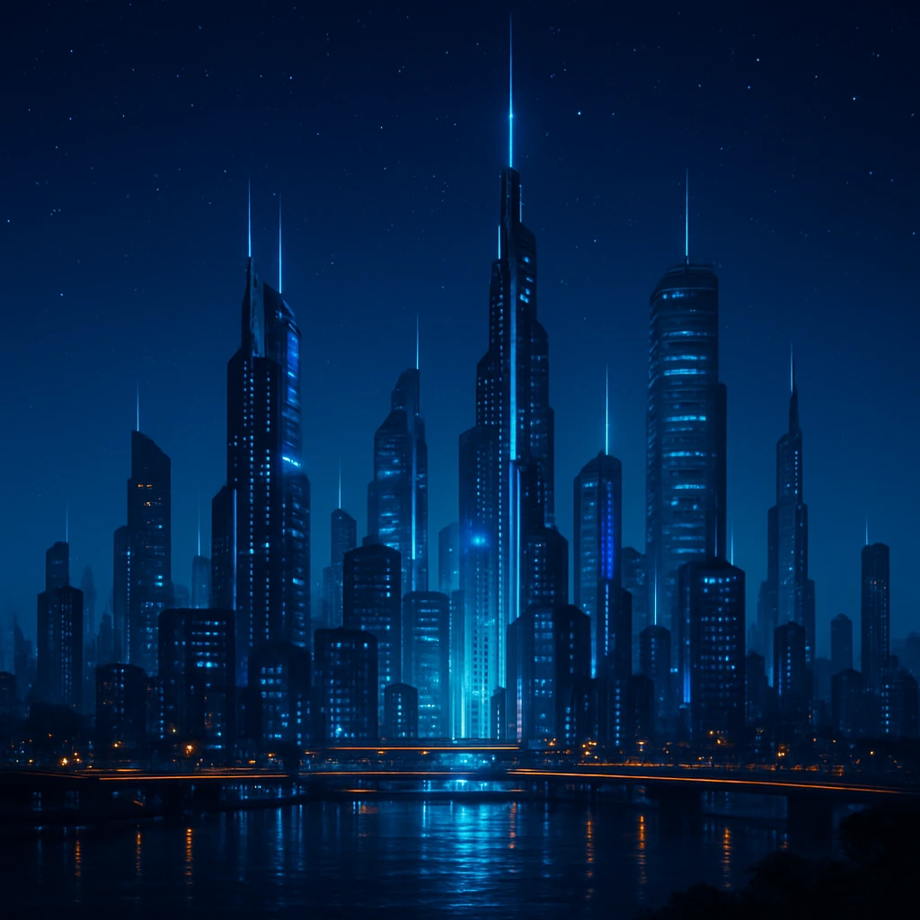 futuristic city skyline at night emoji